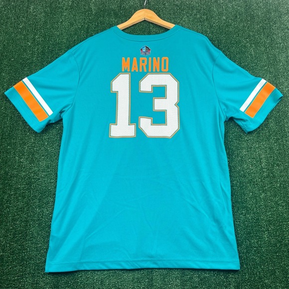 NFL Team Apparel Dan Marino 13 Miami Dolphins Jersey T-Shirt Mens 2XL Teal Blue - Picture 6 of 10